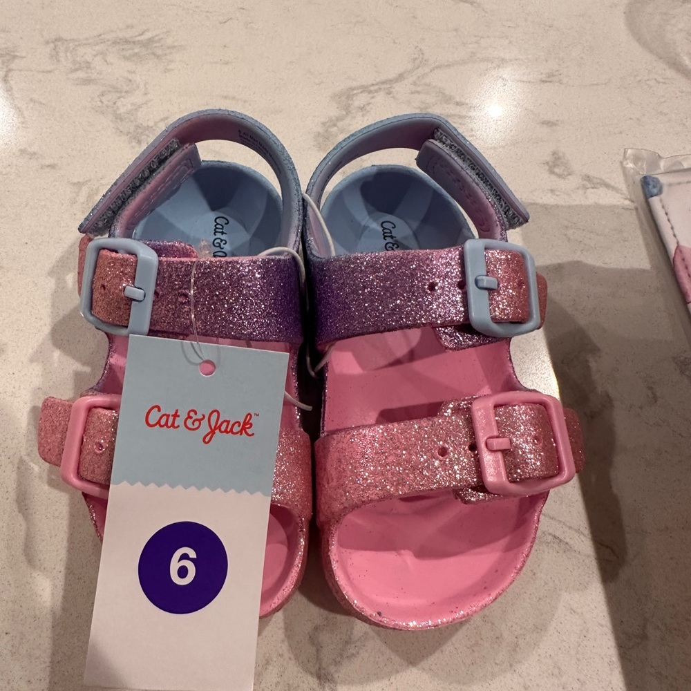 Cat & Jack Glittery Pink and Purple Sandals with Adjustable Straps